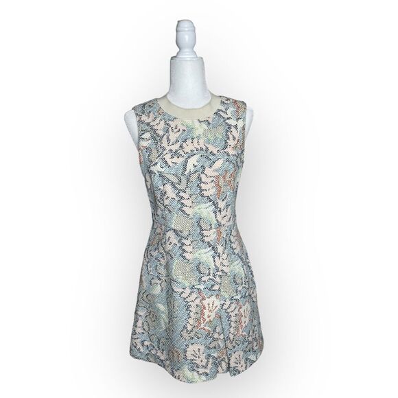 Tory Burch Dahlia Ivory Jacquard Stretch Fit and Flare Sleeveless Dress - Picture 3 of 7